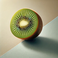 Wall Mural - A close-up of a halved kiwi placed on a flat background