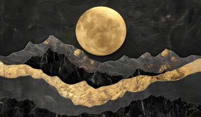 Wall Mural - painting of a luxurious black and gold mountain landscape, stunning visual, scenic
