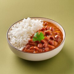 Wall Mural - Indian food spicy kidney beans curry also called as rajma masala curry, rajma chawal or rajmah chawal with rice 
