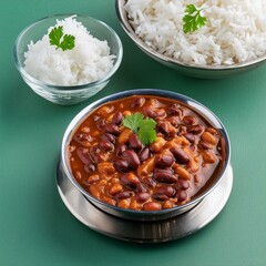 Wall Mural - Indian food spicy kidney beans curry also called as rajma masala curry, rajma chawal or rajmah chawal with rice 
