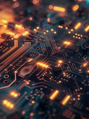 Poster - Ð¡omputer hardware and electronics close-up. Circuit board background with limited depth of field.