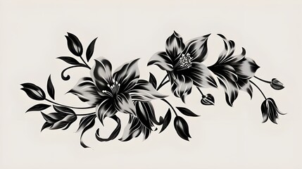 Wall Mural - black and white floral background