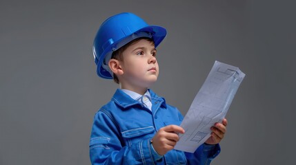 Wall Mural - Boy Engineer Reviewing Construction Standards 