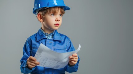 Wall Mural - Boy Engineer with Blueprints 