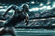© PrusarooYakk - Determined athlete sprinting on a lit track during a night race, showcasing speed, strength, and a competitive spirit in a sports stadium.
