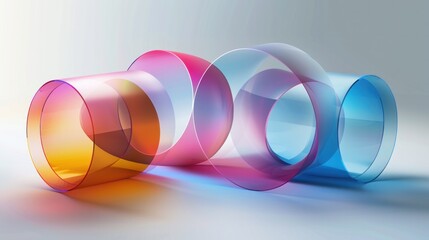 Poster - Translucent 3D circles and cylinders with a glass-like appearance, showcasing geometric elegance.

