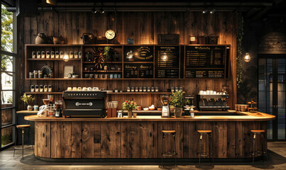 Stylish coffee shop counter serving delicious beverages and snacks