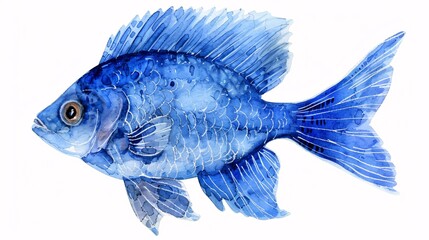 Wall Mural - A blue fish with a black eye and a white belly