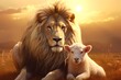 © HarisZai-Designs - Lion of Triumph. The duality of Jesus. Lion and lamb in the meadow at sunset