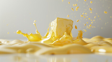 Butter Dispersing in the Air on White Background