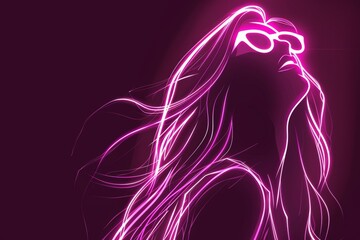 Wall Mural - Vibrant neon silhouette of a young woman with stylish sunglasses