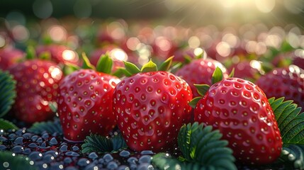 Harvesting of fresh ripe big organic red strawberry fruit in garden