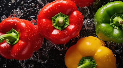 Wall Mural - close up of bell peppers with water drops
