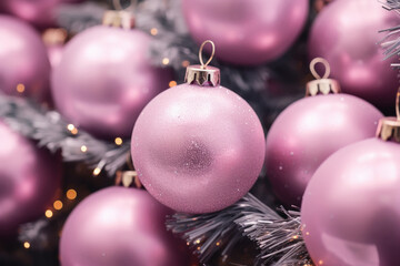 Wall Mural - close up of pink Christmas balls