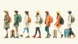 © Pattarin - Set of tourists and travelers and airport illustrations, flat vector illustration of tourists dragging luggage, traveler, airport, airport management, tourist dragging luggage, suitcase