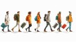 © Pattarin - Set of tourists and travelers and airport illustrations, flat vector illustration of tourists dragging luggage, traveler, airport, airport management, tourist dragging luggage, suitcase