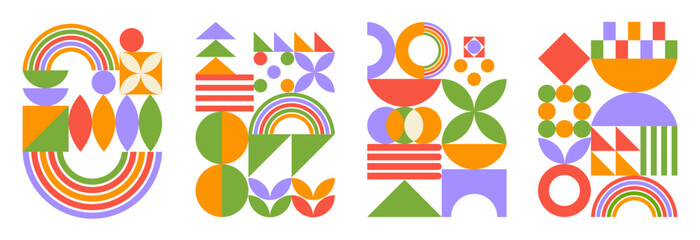 Aufkleber - Abstract set of colorful geometric elements. Trendy minimalistic artistic print. Modern design on white background 