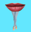 © New Africa - Woman with lips instead of head on light blue background. Stylish art collage