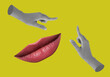 © New Africa - Female lips and hands on yellowish green background, stylish art collage