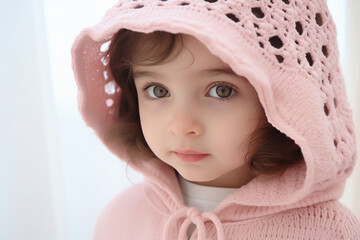 Wall Mural - beautiful little girl wearing pink knit dress