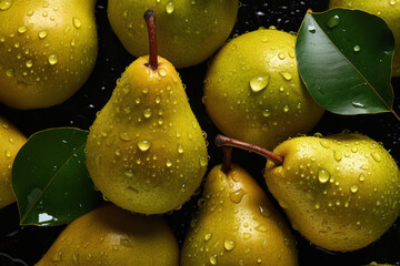 Poster - close up of fresh pear with water drops
