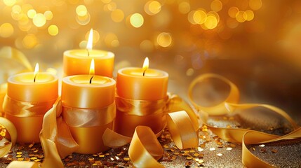 Canvas Print - Candles adorned with golden ribbon for celebrating