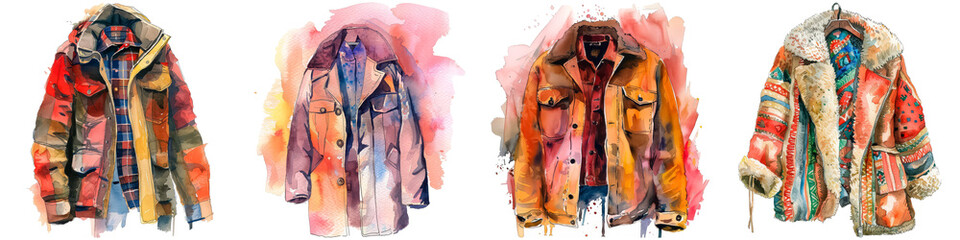 Wall Mural - Four different jackets are shown in a row, each with a different color