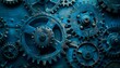 © thiraphon - An industrial background made of old metal cogs with a blue tone
