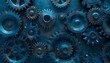 © thiraphon - An industrial background made of old metal cogs with a blue tone