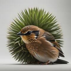 Wall Mural - Chaffinch sitting on a plant and looking at the camera. generative ai