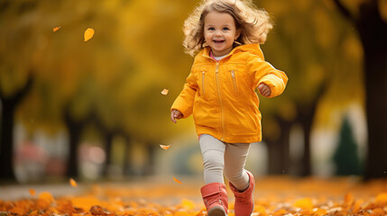 Sticker - little girl wearing bright colors of autumn and running