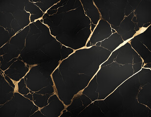 Wall Mural - Black cracked marble background