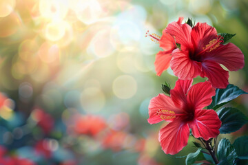 beautiful red flowers hibiscus in the garden with blur background