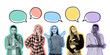 © ImageFlow - Multinational colorful young people portraits in row, copy space bubbles