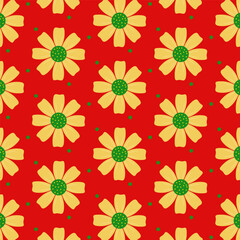 Wall Mural - Golden flowers seamless pattern isolated on red background.Christmas repeat pattern.Chinese new year wallpaper.Vector graphic illustration.