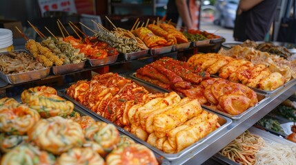 Wall Mural - Tasty Korean street snacks at Dongmun Market in Jeju Island