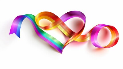 Wall Mural - Lgbt rainbow ribbon in the shape of heart. pride tape symbol. isolated on a white background. 