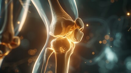 Wall Mural - Close up view of a human knee with glowing bones. perfect for medical or scientific illustrations. 