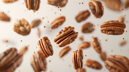 Close-up of Pecans on a White Background