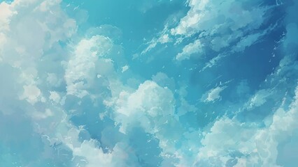 Wall Mural - vibrant blue sky adorned with fluffy white clouds, creating a dynamic and expansive atmosphere anime