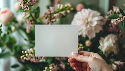 Sticker - Blank Card Held Against a Floral Background