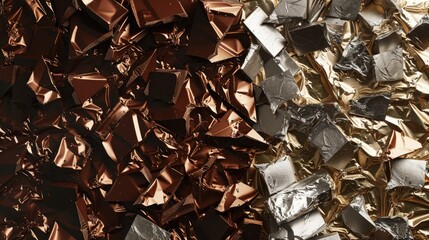Wall Mural - Dark chocolate displayed against a backdrop of silver and gold foil