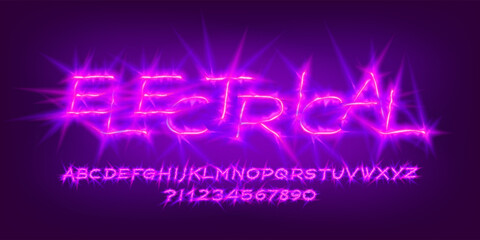 Poster - electrical alphabet font. distorted neon letters and numbers. stock vector typeface for your design.