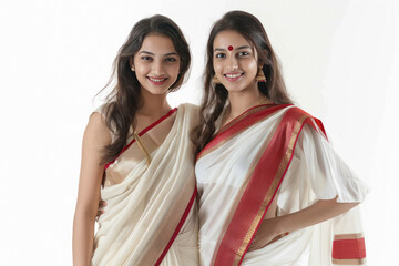 Canvas Print - Two beautiful women in white color saree