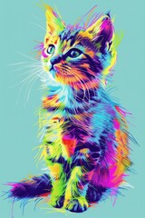  A playful cat sits on a bright blue surface