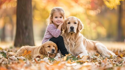 Little girl and dog in the park