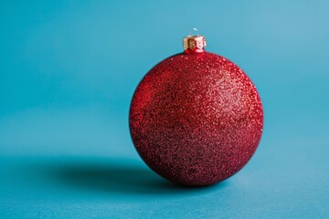 Wall Mural - Red Glittery Christmas Ornament on Blue Background