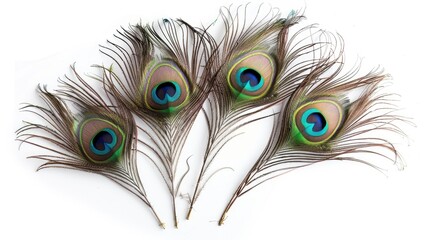 Wall Mural - Peacock feathers on a white backdrop