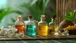 © spyrakot - Various Essential Oils in Glass Bottles for a Serene Spa Setting and Facial Massage Benefits