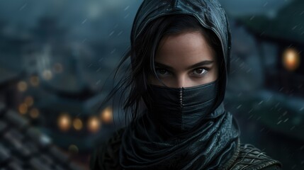 Poster - mysterious woman in black hood and mask